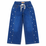 Girls blue wide leg denim jeans with white star details