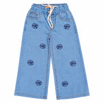 Girls light blue floral embroidered wide leg denim jeans