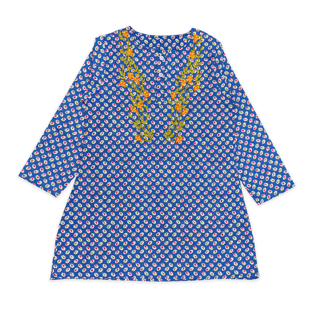 Blue Kurti with orange and green embroidery