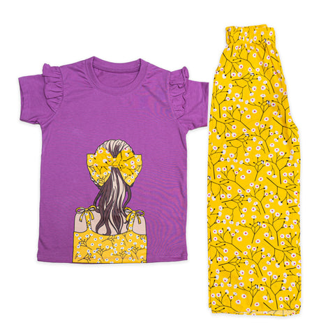 Plazo Suit Purple & yellow