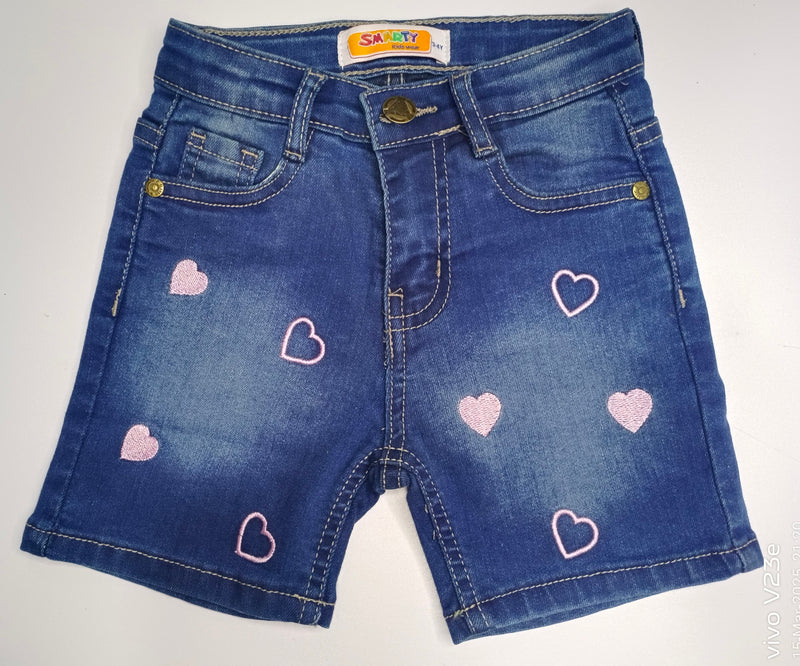 Girls denim short heart emb