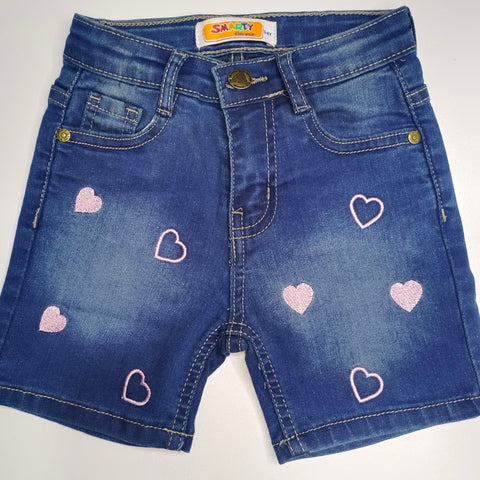 Girls denim short heart emb